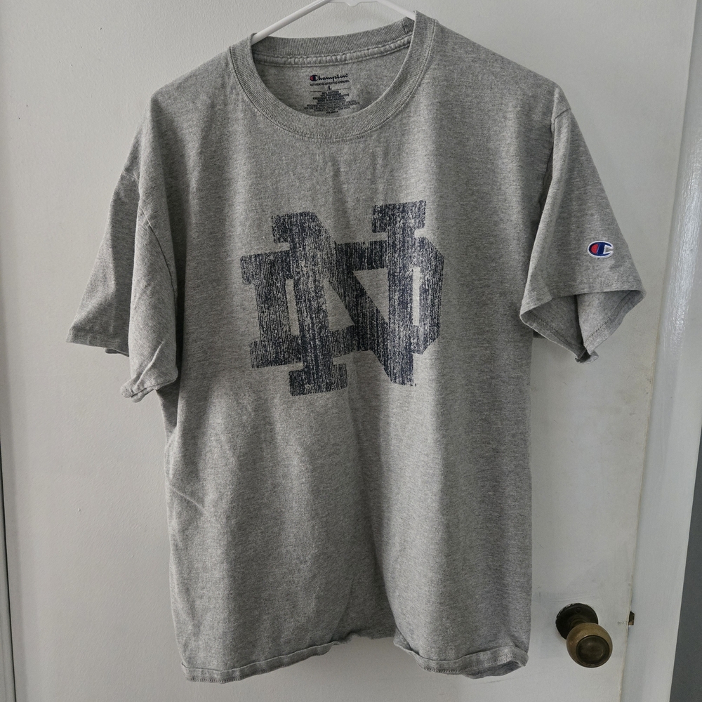 Notre Dame Champion Gray Short Sleeve Tee with Vintage Graphic